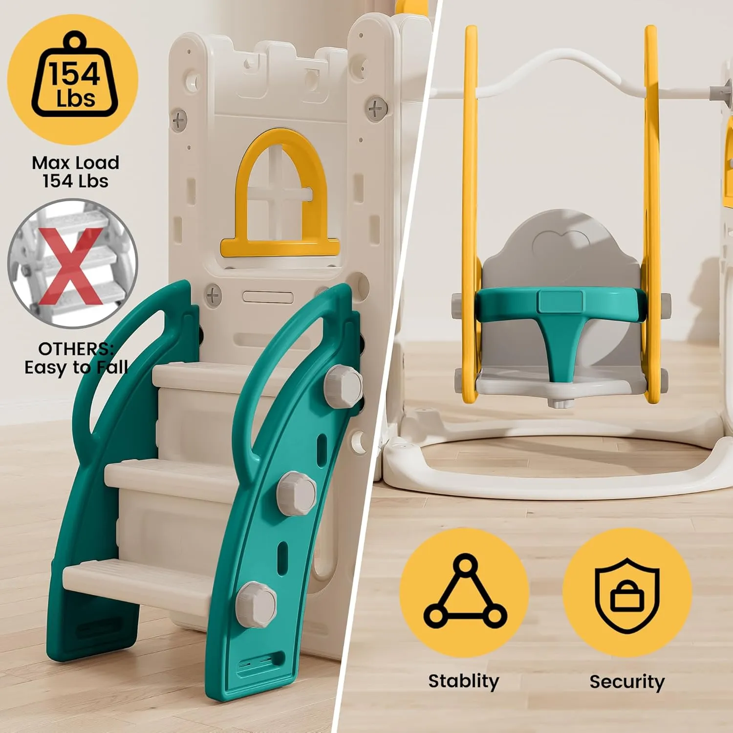 10 in 1 Toddler Slide, Age 1-3 with Swing, Basketball Hoop and Telescope, Kid Slide for Toddlers, Indoor Outdoor Playset Toddler Playground