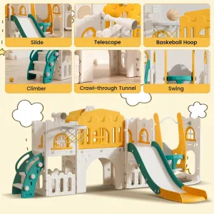 10 in 1 Toddler Slide, Age 1-3 with Swing, Basketball Hoop and Telescope, Kid Slide for Toddlers, Indoor Outdoor Playset Toddler Playground
