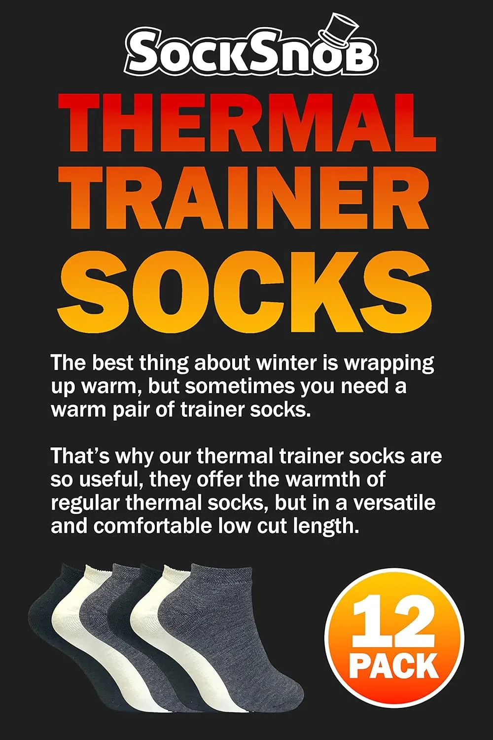 12 Pack Mens Ankle Thermal Sneaker Socks for Winter