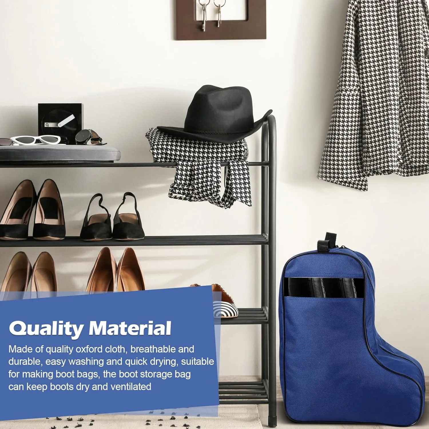 2 Pcs Boot Bags for Cowboy Boots Portable Storage Bag for Travel Long Tube Shoes Bags Men Tall Shoe with Handle for Home Travel (Dark Blue and Black)