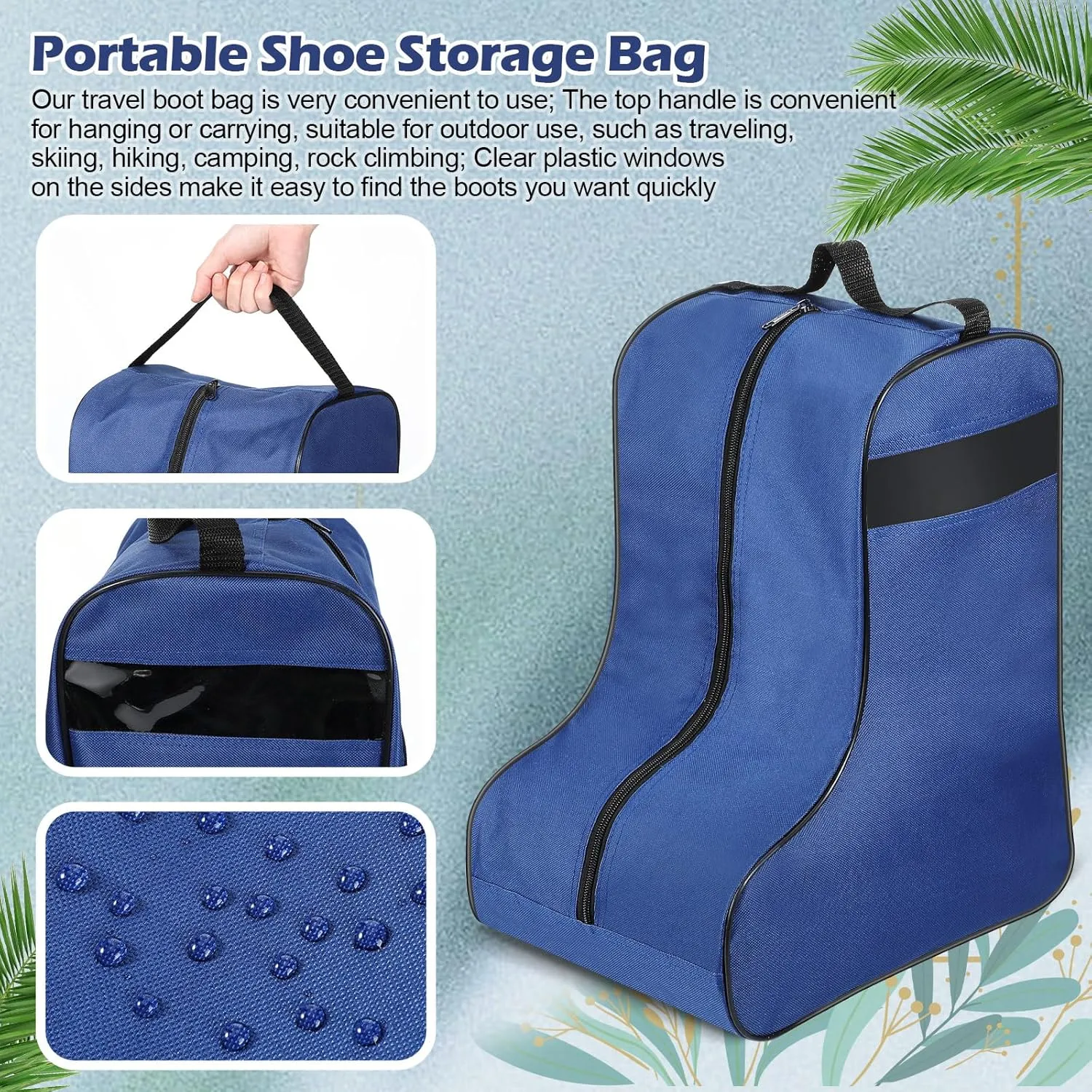 2 Pcs Boot Bags for Cowboy Boots Portable Storage Bag for Travel Long Tube Shoes Bags Men Tall Shoe with Handle for Home Travel (Dark Blue and Black)