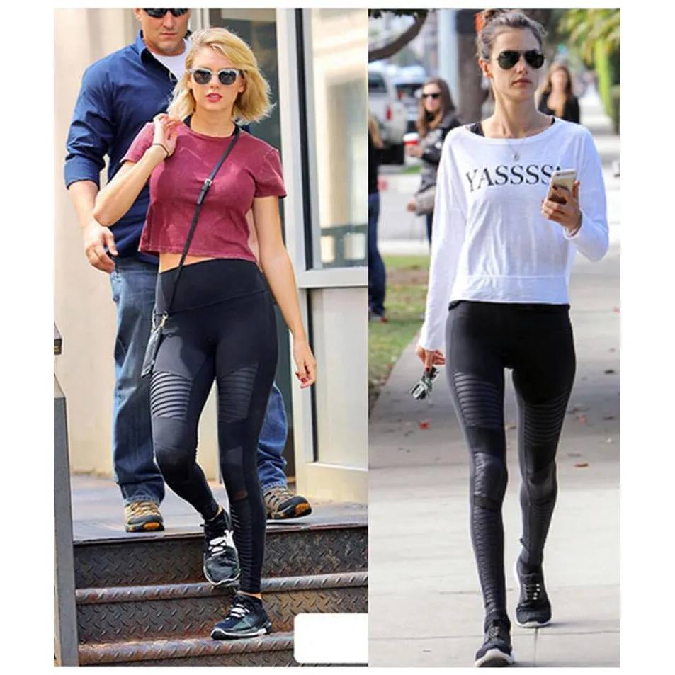 2019 Moto Design Leather-like Varnish Mesh Panels Leggings Hiney Trainer™