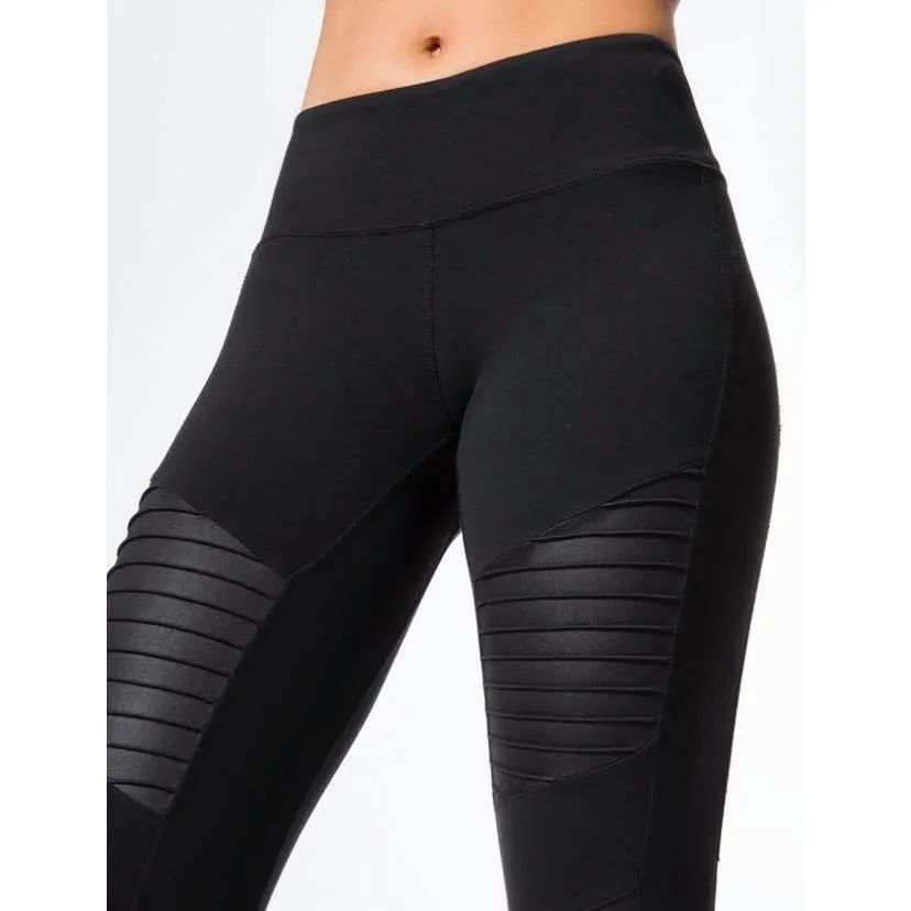 2019 Moto Design Leather-like Varnish Mesh Panels Leggings Hiney Trainer™