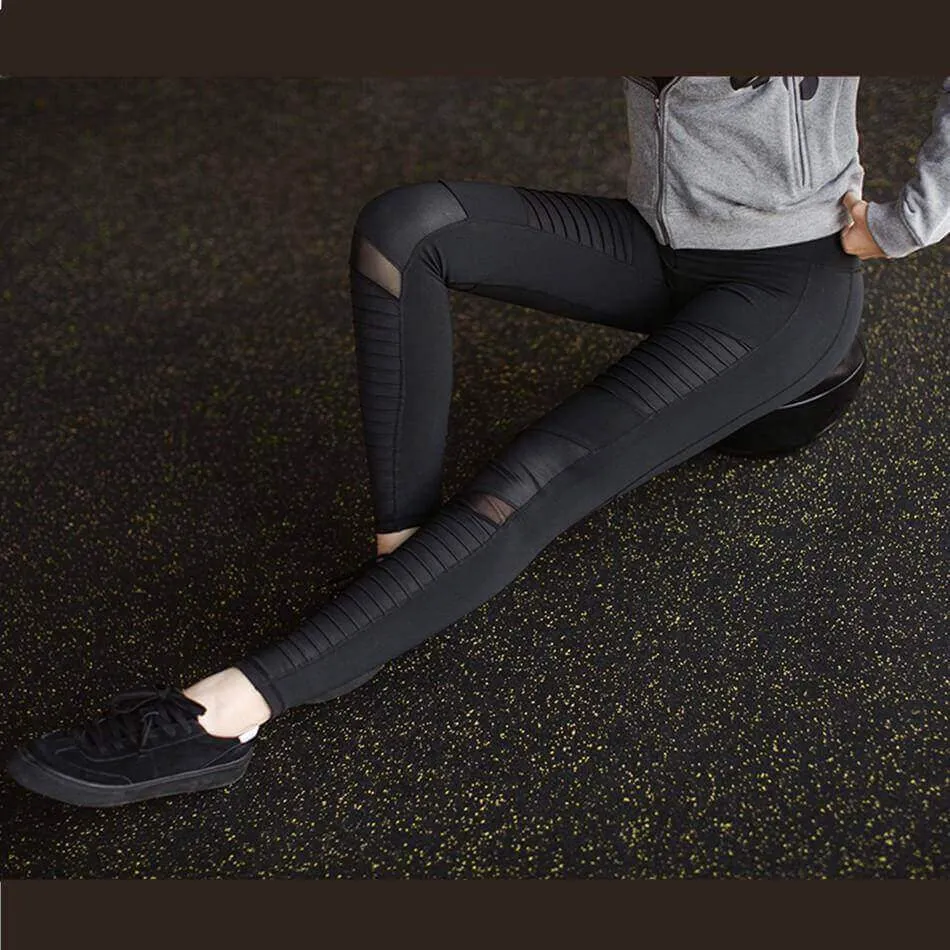 2019 Moto Design Leather-like Varnish Mesh Panels Leggings Hiney Trainer™