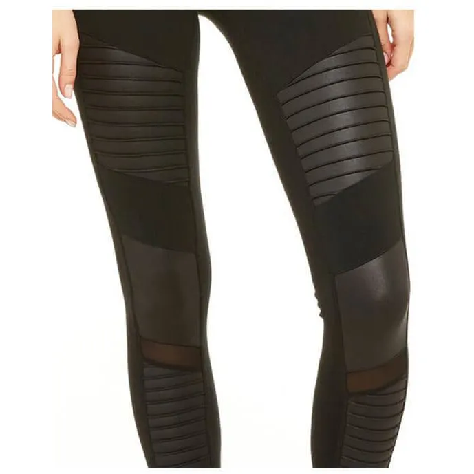 2019 Moto Design Leather-like Varnish Mesh Panels Leggings Hiney Trainer™