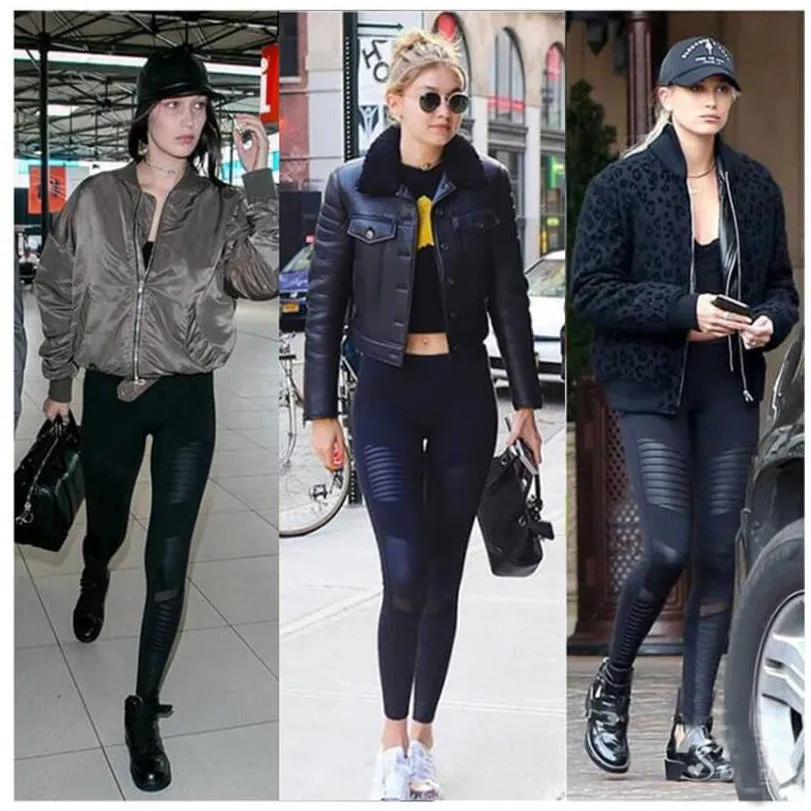 2019 Moto Design Leather-like Varnish Mesh Panels Leggings Hiney Trainer™