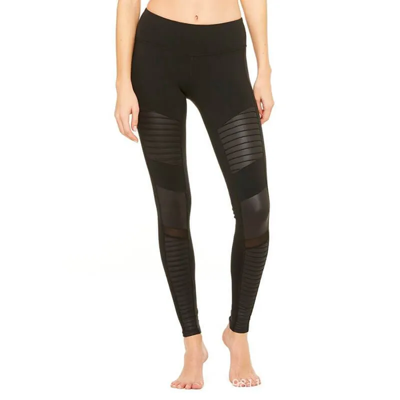 2019 Moto Design Leather-like Varnish Mesh Panels Leggings Hiney Trainer™