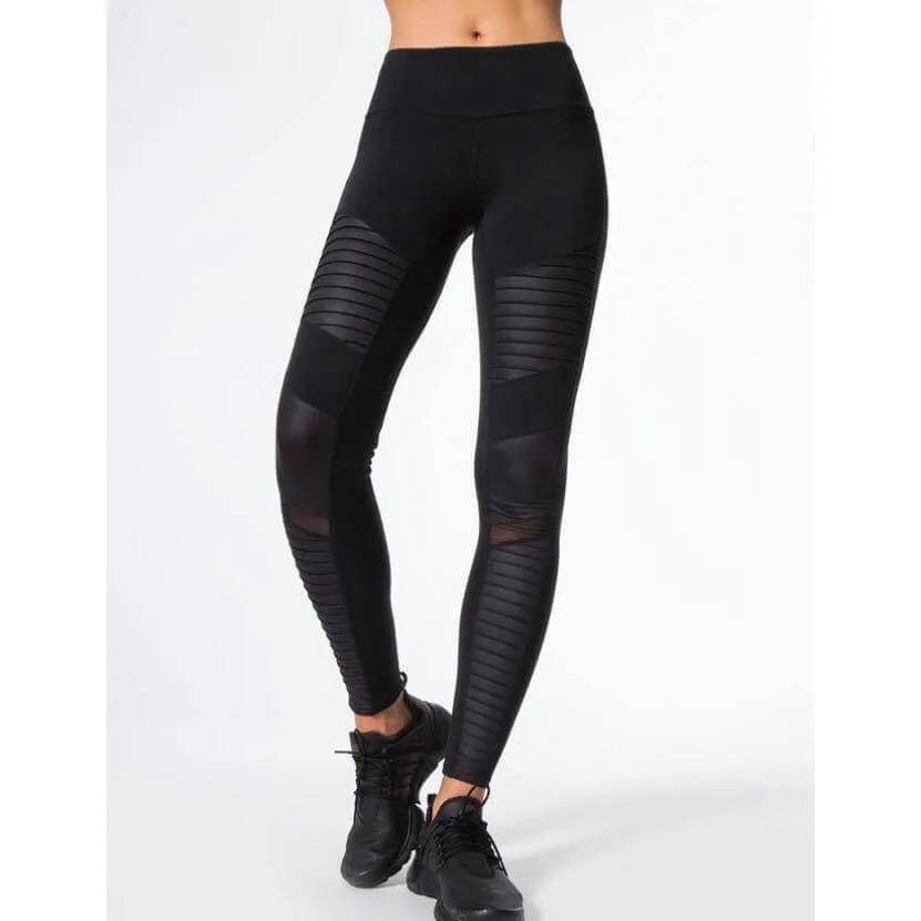 2019 Moto Design Leather-like Varnish Mesh Panels Leggings Hiney Trainer™