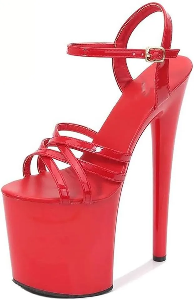 20CM Clear Platform Heels Women's Extreme High Wedding Party Sandals W/Ankle Strap