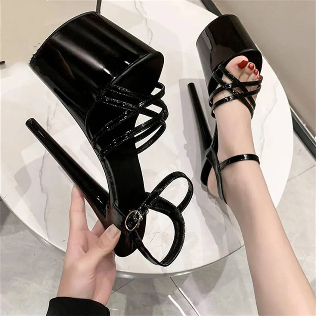 20CM Clear Platform Heels Women's Extreme High Wedding Party Sandals W/Ankle Strap