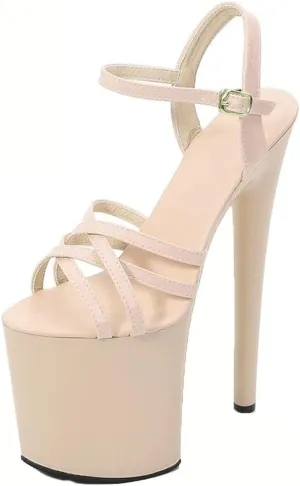20CM Clear Platform Heels Women's Extreme High Wedding Party Sandals W/Ankle Strap
