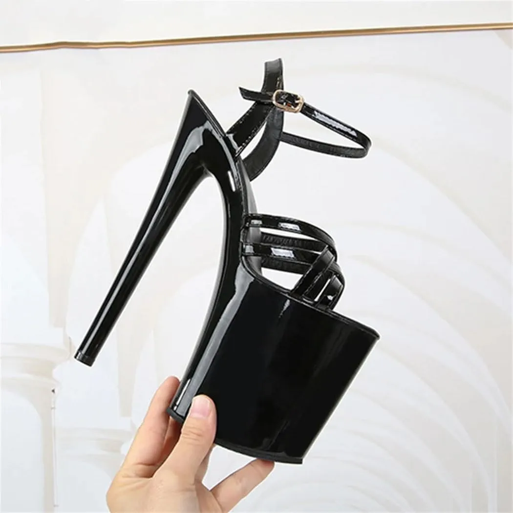 20CM Clear Platform Heels Women's Extreme High Wedding Party Sandals W/Ankle Strap
