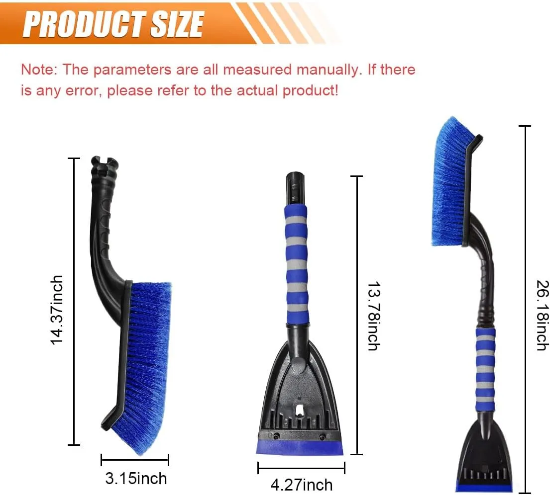 26" Snow Brush and Ice Scraper for Car Windshield, Detachable Snow and Ice Removal Tool with Ergonomic Comfortable Foam Grip, Winter Car Accessories for Cars, Trucks, SUVs Window (Blue)
