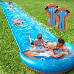 31.5FT Slip Water Slide, Extra Long Slip Lawn Water Slides for Kids Adults Backyard with 2 Inflatable Bodyboards and Sprinkler, Summer Outdoor Water Toys