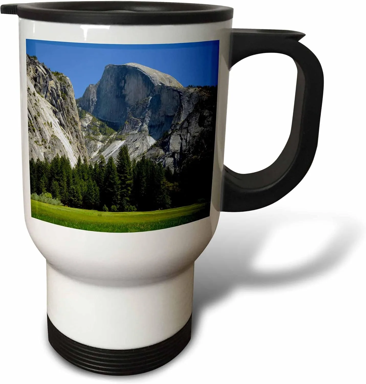 3dRose "Half Dome Valley Floor Meadow Yosemite NP California USA Stainless Steel" Travel Mug, 14 oz, Natural