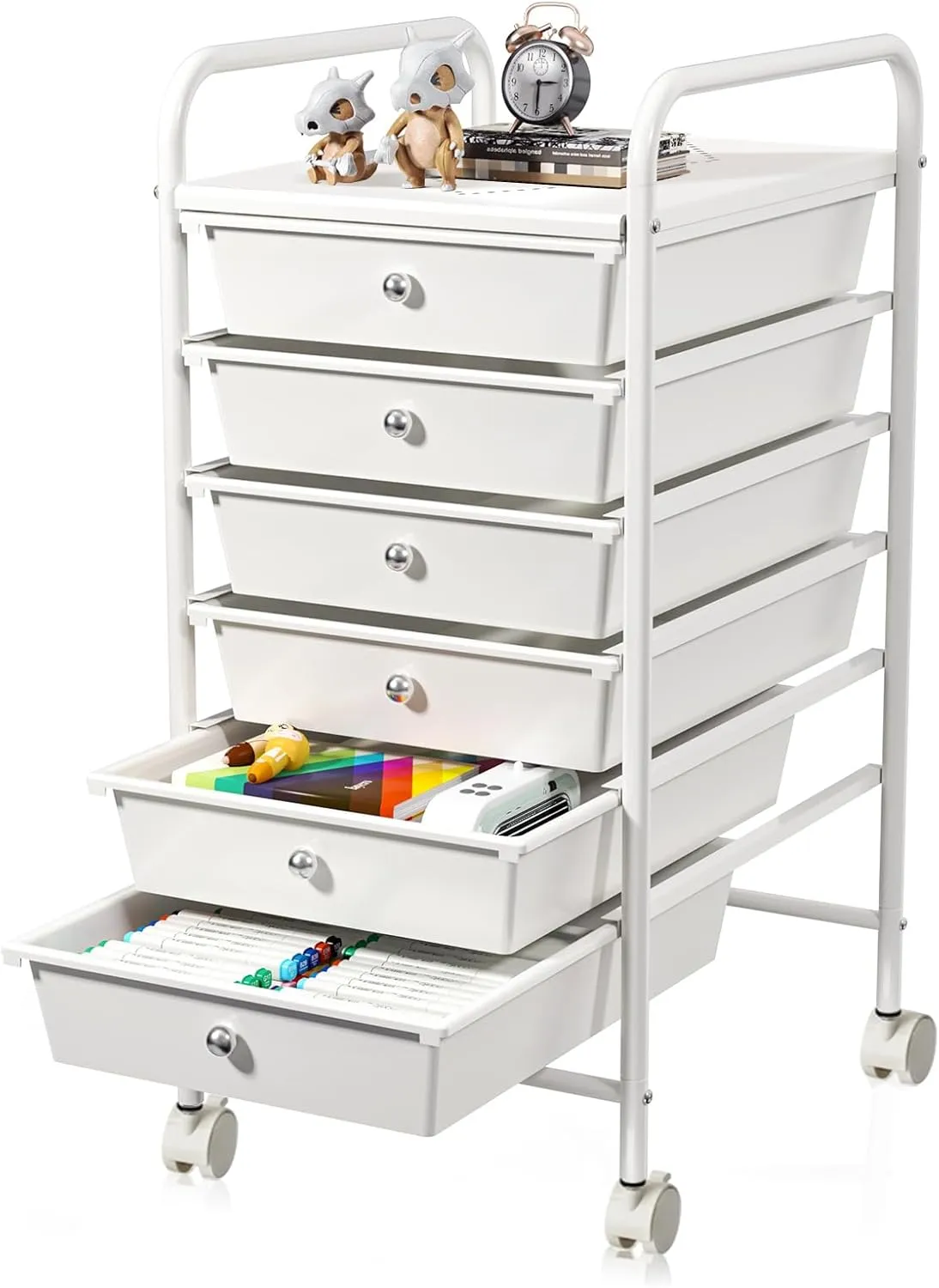 6-Drawer Rolling Storage Cart, Plastic Drawer Storage Organizer Rolling Cart, Multipurpos Utility Cart for Classroom Art Craft Supplies Dresser Closet Bathroom Bedroom Kitchen Office School
