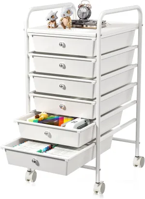 6-Drawer Rolling Storage Cart, Plastic Drawer Storage Organizer Rolling Cart, Multipurpos Utility Cart for Classroom Art Craft Supplies Dresser Closet Bathroom Bedroom Kitchen Office School