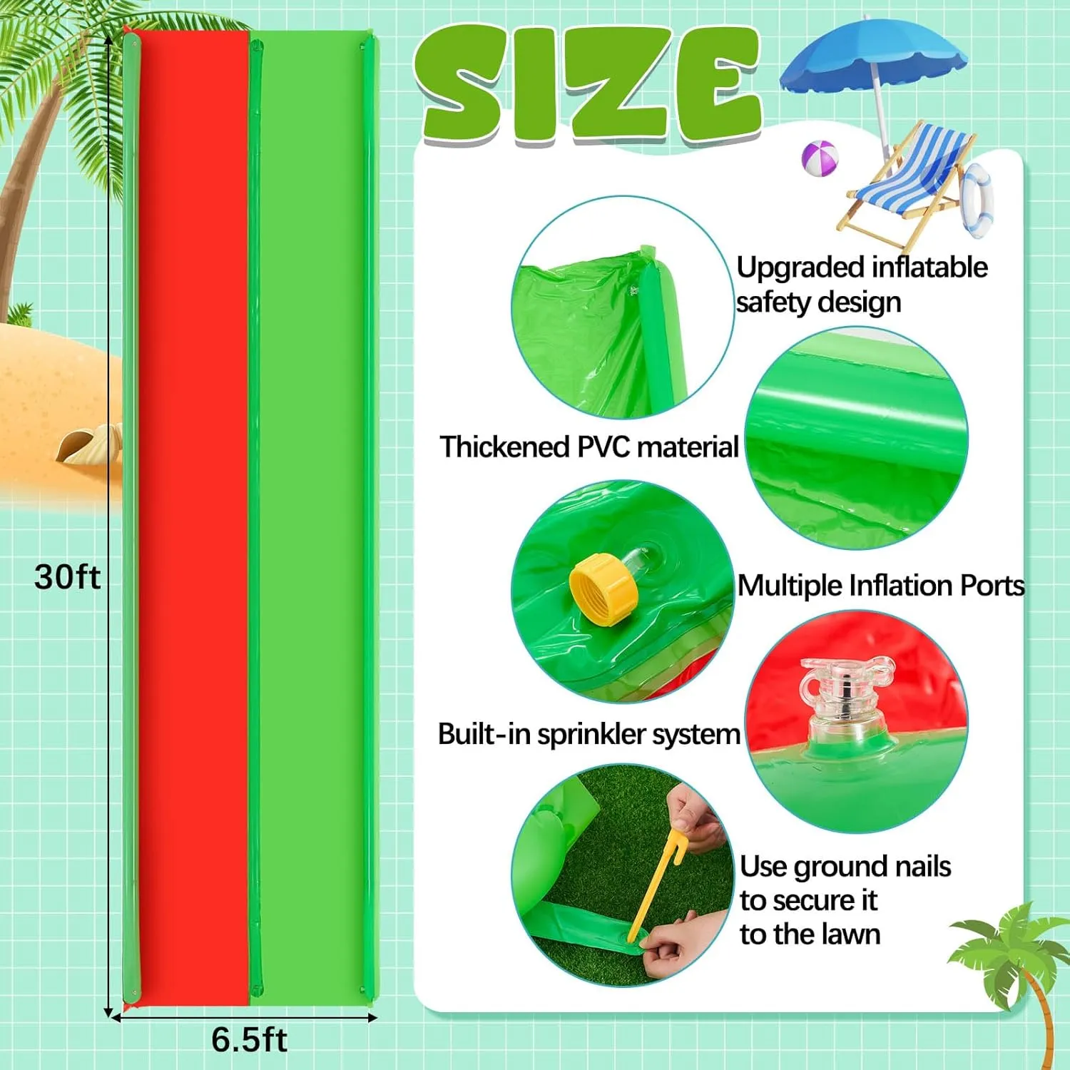 6.5 x 30 ft Water Slide with 2 Inflatable Boards,Extra Long Heavy Duty Slipping Sliding for Kids Adults Double Side Protection Design with Sprinkler for Backyard Outdoor Summer Parties