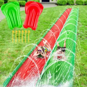 6.5 x 30 ft Water Slide with 2 Inflatable Boards,Extra Long Heavy Duty Slipping Sliding for Kids Adults Double Side Protection Design with Sprinkler for Backyard Outdoor Summer Parties