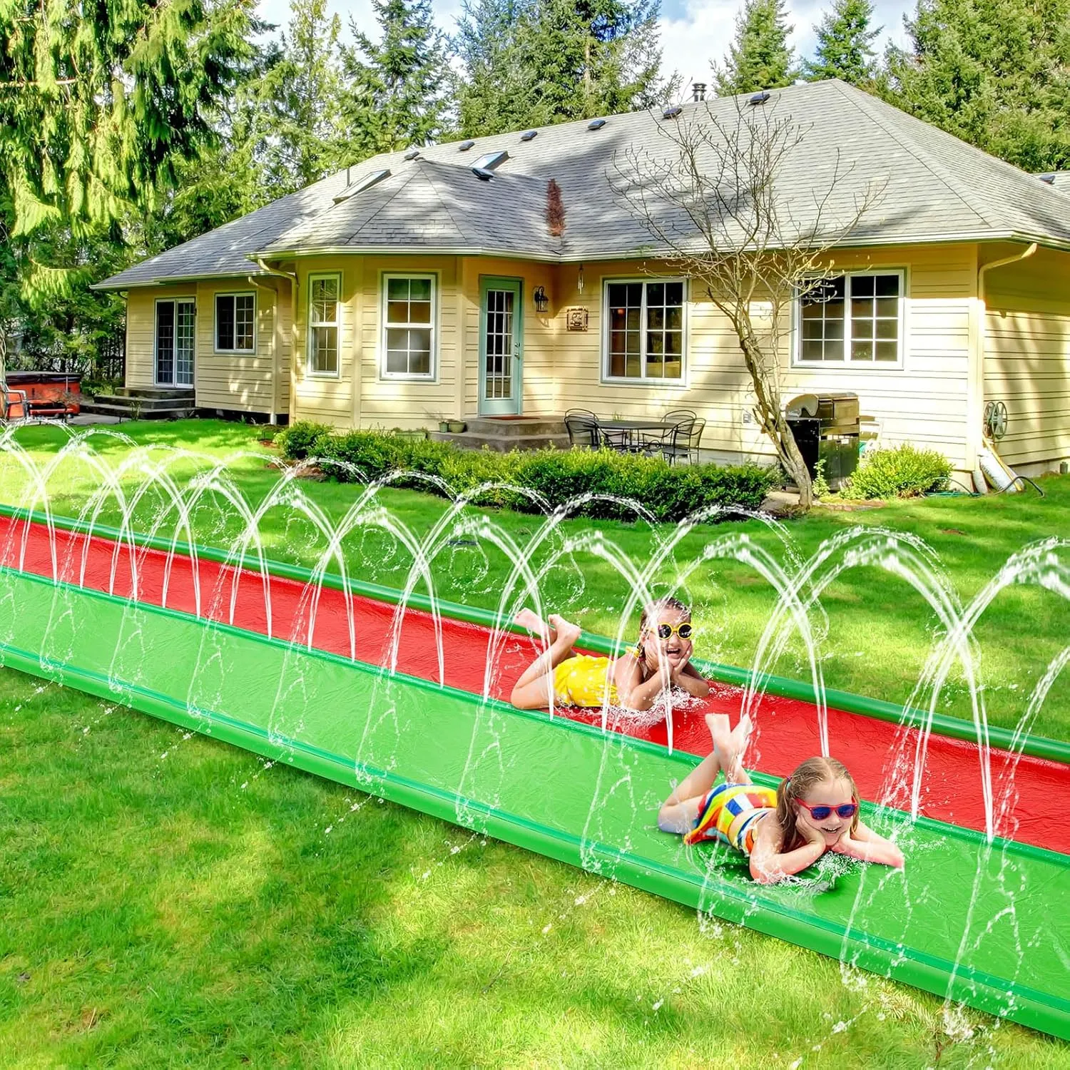 6.5 x 30 ft Water Slide with 2 Inflatable Boards,Extra Long Heavy Duty Slipping Sliding for Kids Adults Double Side Protection Design with Sprinkler for Backyard Outdoor Summer Parties