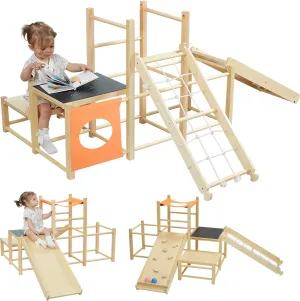 7-in-1 Wooden Toddler Climbing Toys for Toddlers 1-3 Indoor Jungle Gym Playground Baby Climber Playset with Rock Climbing Ramp&Slide& Rope Ladder for Playroom