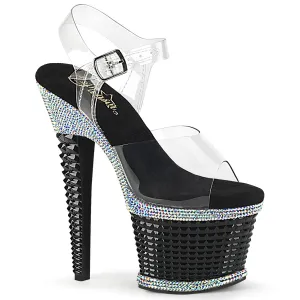 7 Inch Heel SPECTATOR-708RS Clear-Black-Rhinestone