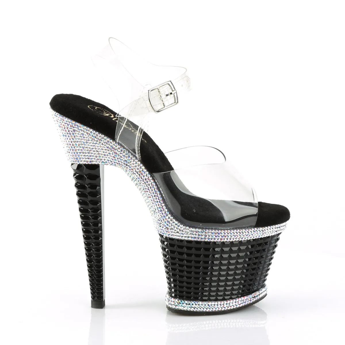 7 Inch Heel SPECTATOR-708RS Clear-Black-Rhinestone
