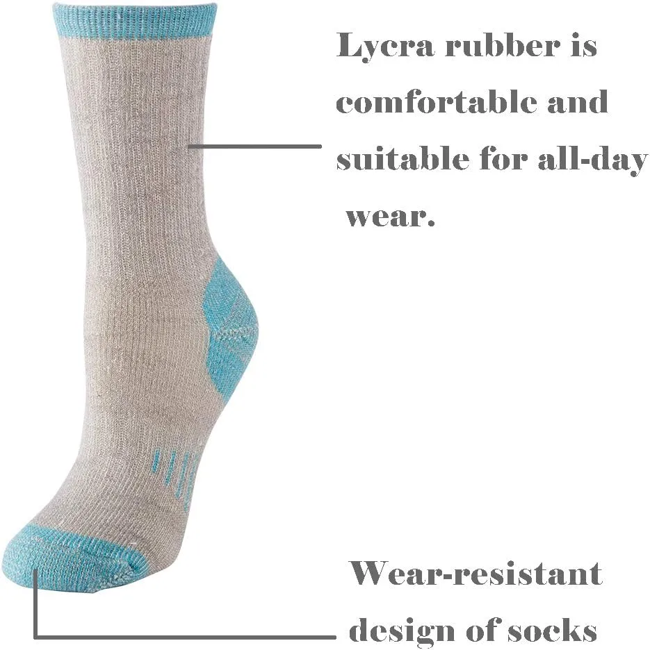 70% Merino Wool Women Crew Socks - Hiking Outdoor Athletic Thermal Thickening Cushion …
