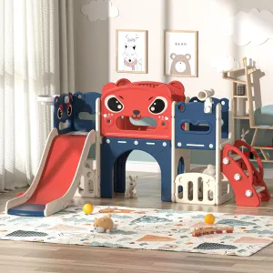 9-in-1 Toddler Slide and Climber Playset Freestanding Indoor Outdoor Kids Slide for Age 1-8, Backyard Playground with Basketball Hoop,Telescope,Storage Space