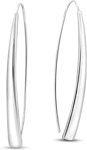 AeraVida Stunning Curve Sterling Silver Shiny Slide Through Dangle Earrings for Modern and Chic Fashion Accessories with an Elegant Evening Wear Vibe