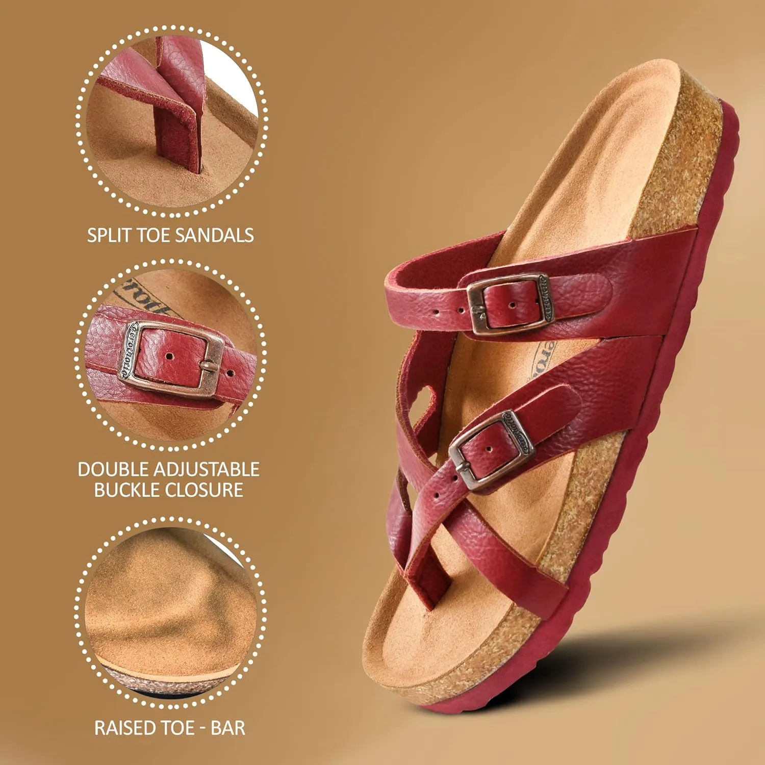 AEROTHOTIC Womens Strappy Slip-On Modern Memory Foam Cushion Footbed Outdoor Adjustable Buckle Cork Footbed Slides for Sandals with Comfortable Arch Support