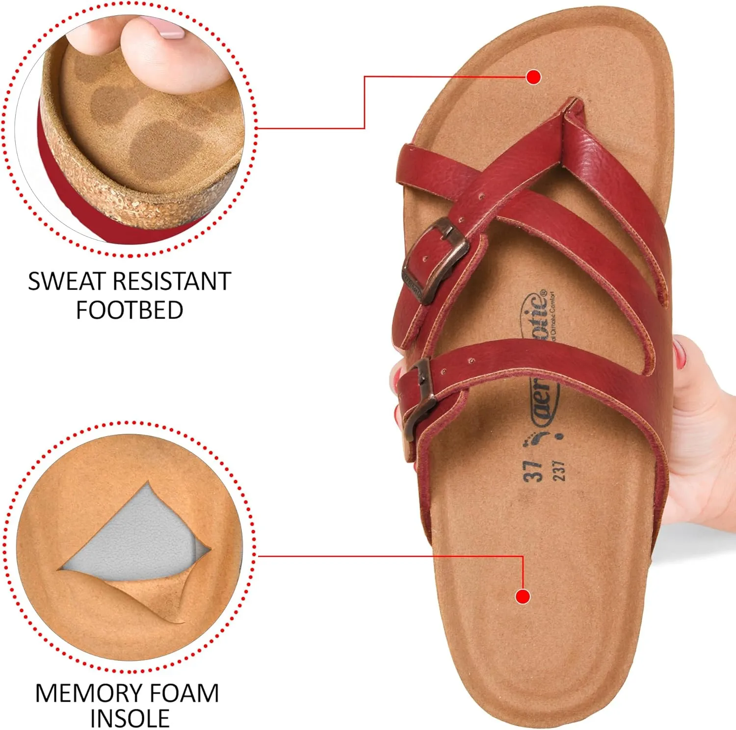 AEROTHOTIC Womens Strappy Slip-On Modern Memory Foam Cushion Footbed Outdoor Adjustable Buckle Cork Footbed Slides for Sandals with Comfortable Arch Support
