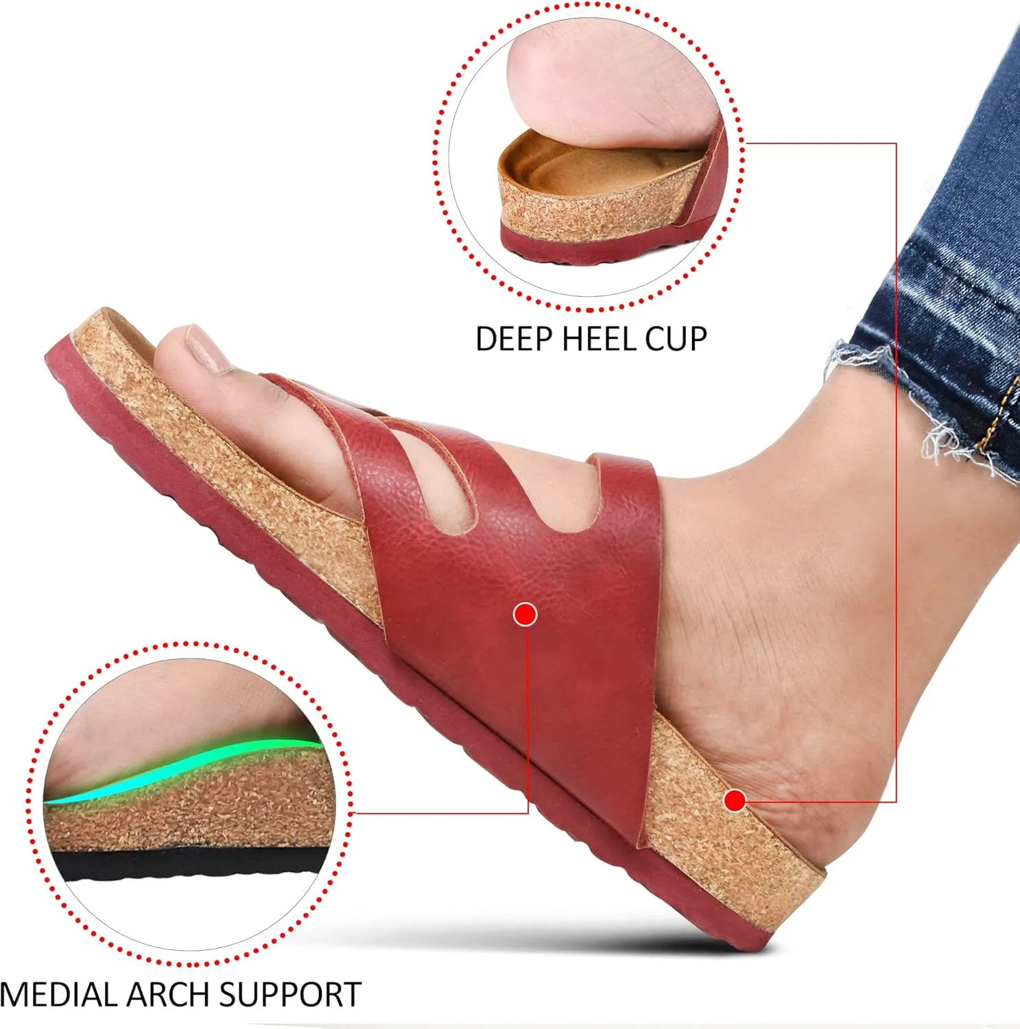 AEROTHOTIC Womens Strappy Slip-On Modern Memory Foam Cushion Footbed Outdoor Adjustable Buckle Cork Footbed Slides for Sandals with Comfortable Arch Support