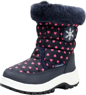 Ahannie Toddler Girls Warm Snow Boots, Kid Outdoor Insulated Winter Boot with Side Zipper
