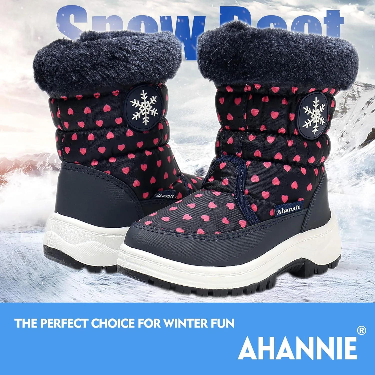 Ahannie Toddler Girls Warm Snow Boots, Kid Outdoor Insulated Winter Boot with Side Zipper