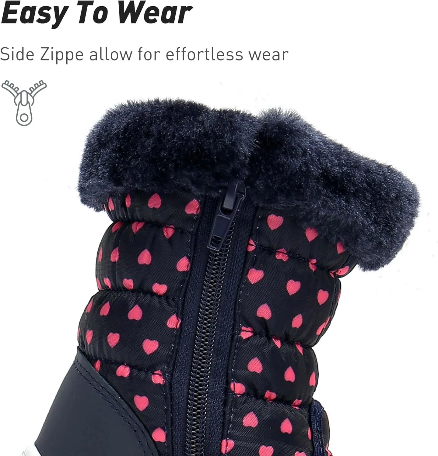 Ahannie Toddler Girls Warm Snow Boots, Kid Outdoor Insulated Winter Boot with Side Zipper