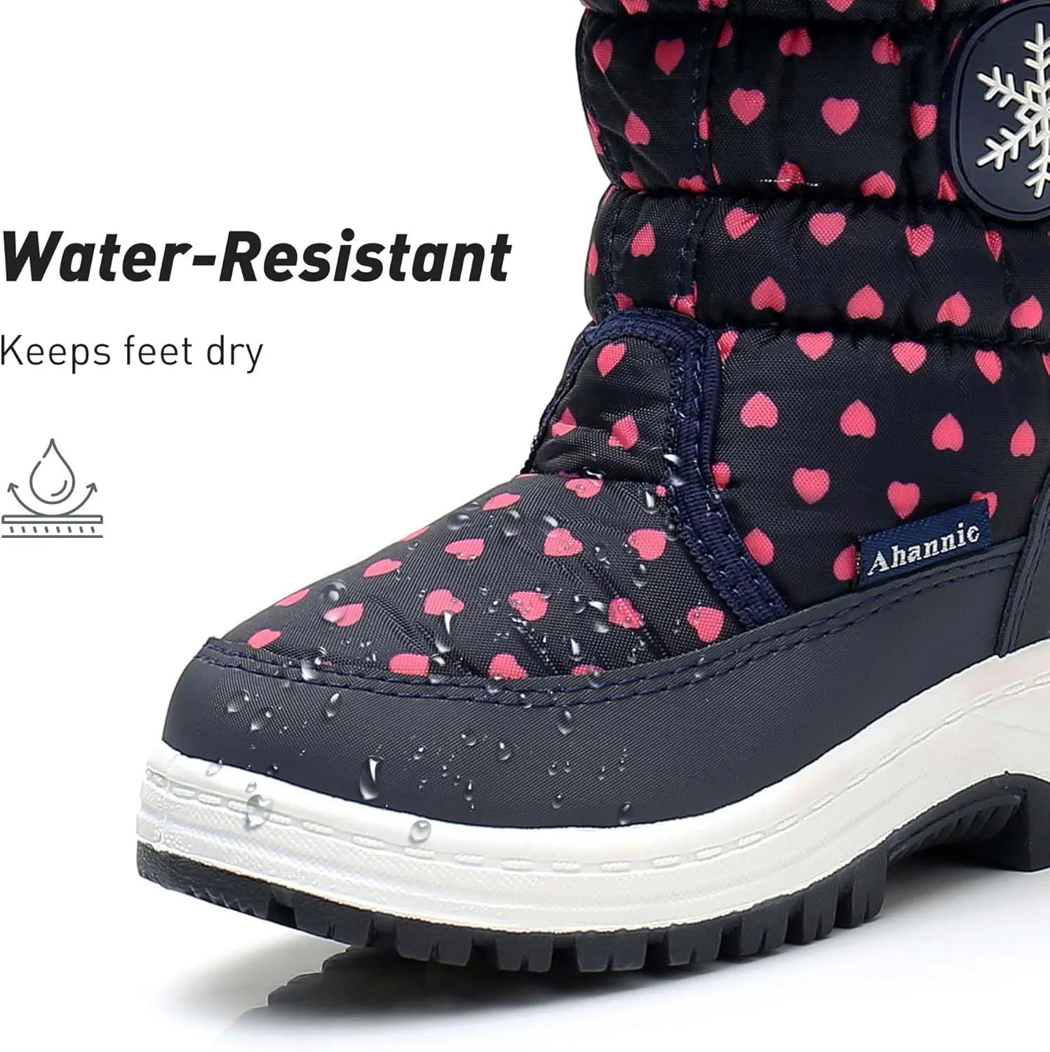 Ahannie Toddler Girls Warm Snow Boots, Kid Outdoor Insulated Winter Boot with Side Zipper