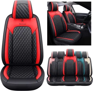 Aierxuan Car Seat Covers Front Seats Only Leather Waterproof Universal for Rav4 Kia Sorento Pilot Hrv Ridgeline Odyssey Chr Ford Ranger Edge Chevy Equinox VW(2 PCS Front, Black-Red)
