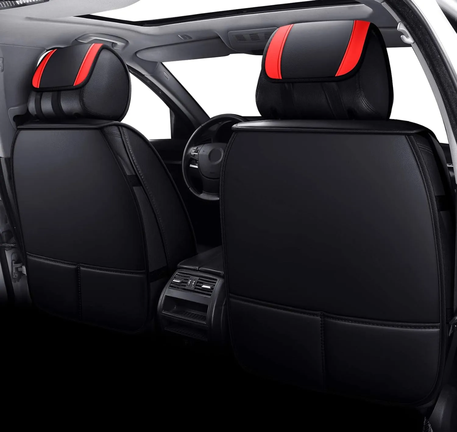 Aierxuan Car Seat Covers Front Seats Only Leather Waterproof Universal for Rav4 Kia Sorento Pilot Hrv Ridgeline Odyssey Chr Ford Ranger Edge Chevy Equinox VW(2 PCS Front, Black-Red)