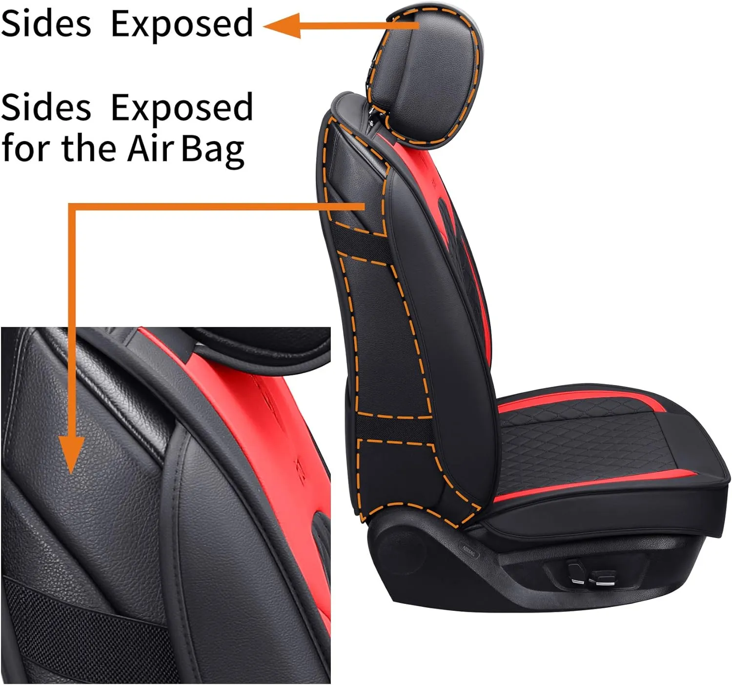 Aierxuan Car Seat Covers Front Seats Only Leather Waterproof Universal for Rav4 Kia Sorento Pilot Hrv Ridgeline Odyssey Chr Ford Ranger Edge Chevy Equinox VW(2 PCS Front, Black-Red)