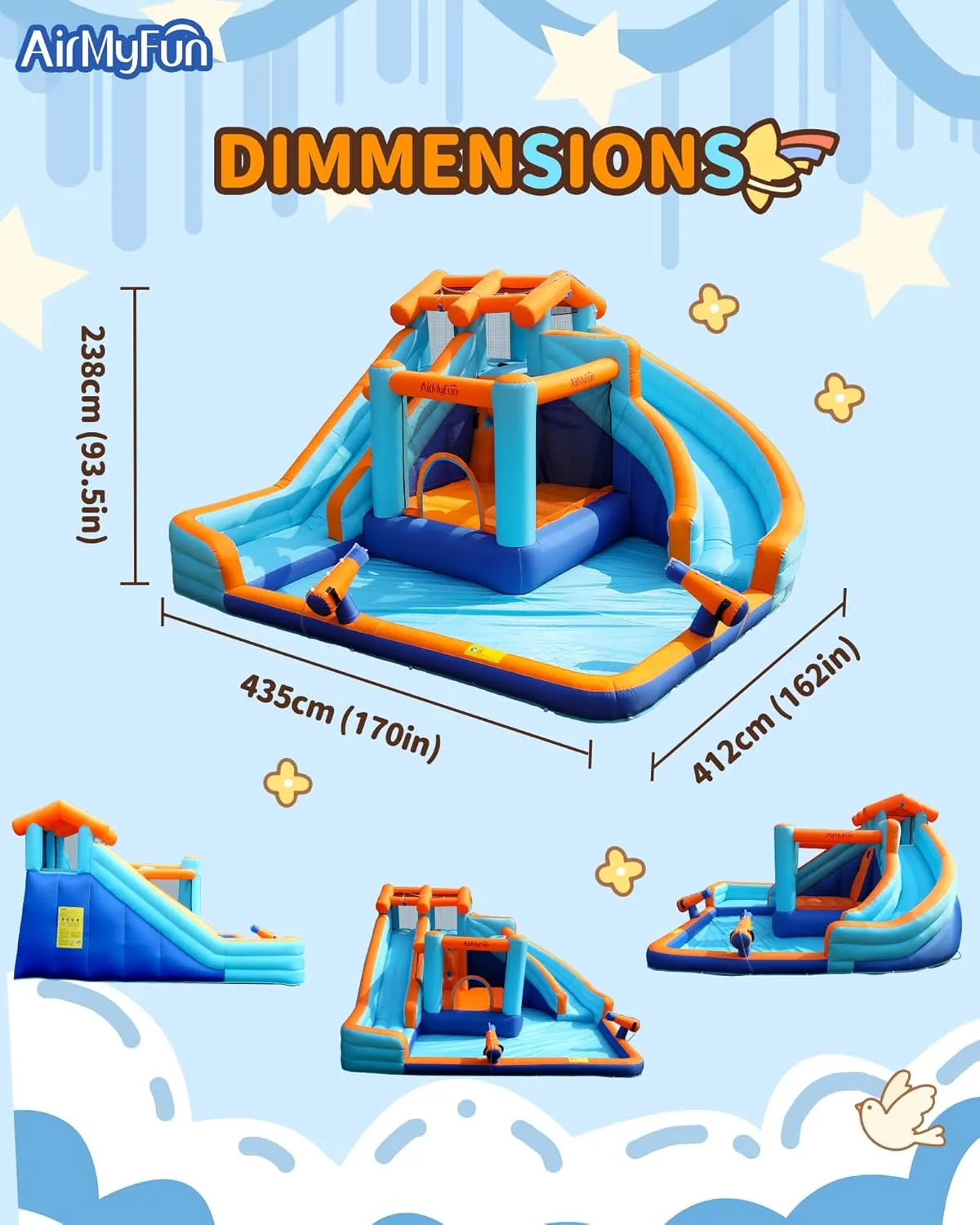 AirMYfun Water Slide Bounce House for Kid and Adult Outdoor with Large Splash Pool Inflatable Bouncy Castle with Long Dual Slide and Basketball Hoop for Kids Outdoor