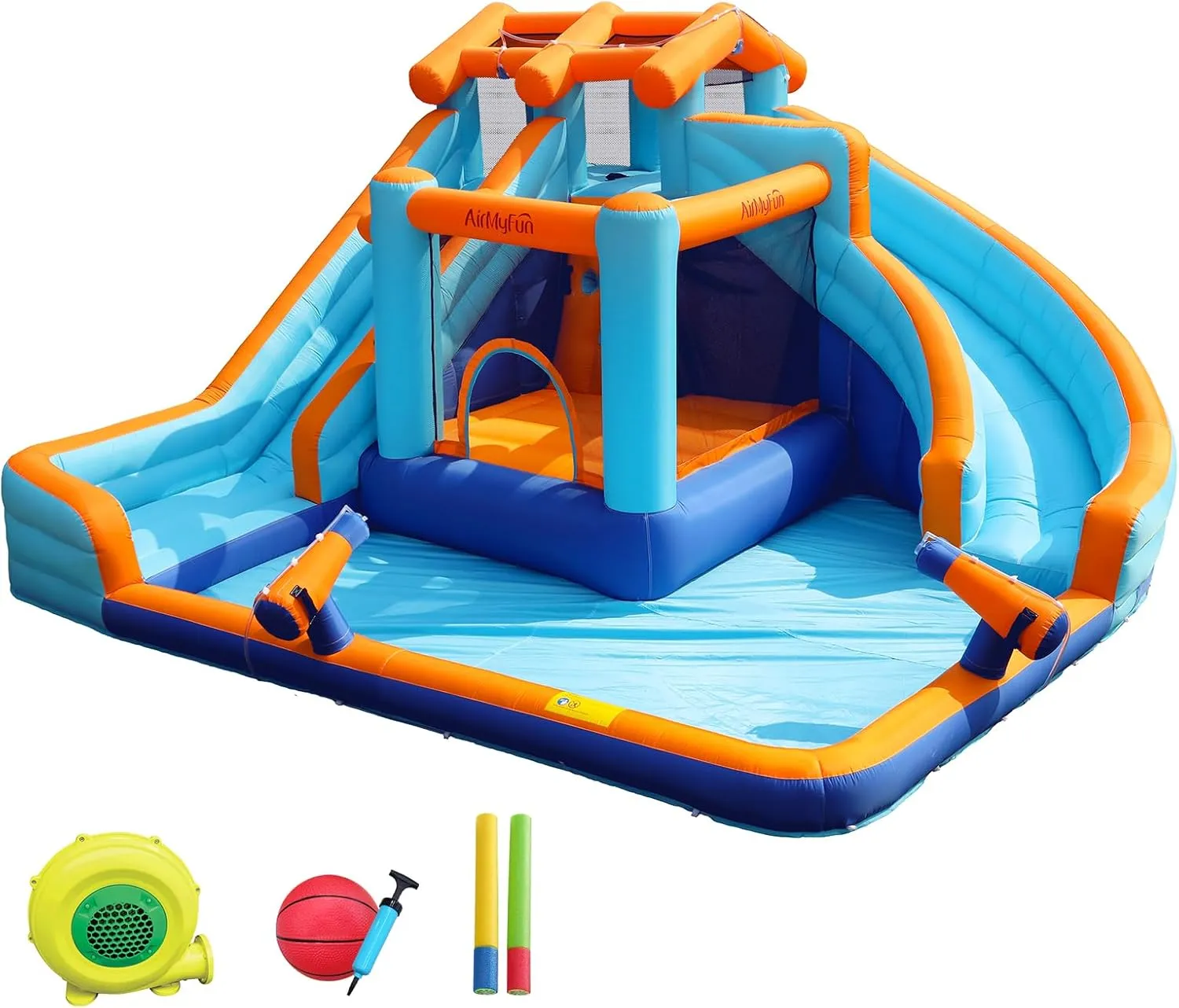 AirMYfun Water Slide Bounce House for Kid and Adult Outdoor with Large Splash Pool Inflatable Bouncy Castle with Long Dual Slide and Basketball Hoop for Kids Outdoor