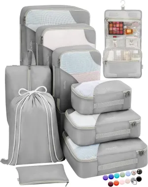 ALL INCLUDED 10 Set Durable Packing Cubes for Suitcases,OlarHike Essentials for Travel, UPGRADED Anti-Tear Stitching, NEW Improved Luggage Packing Organizers for Travel Accessories (Grey)
