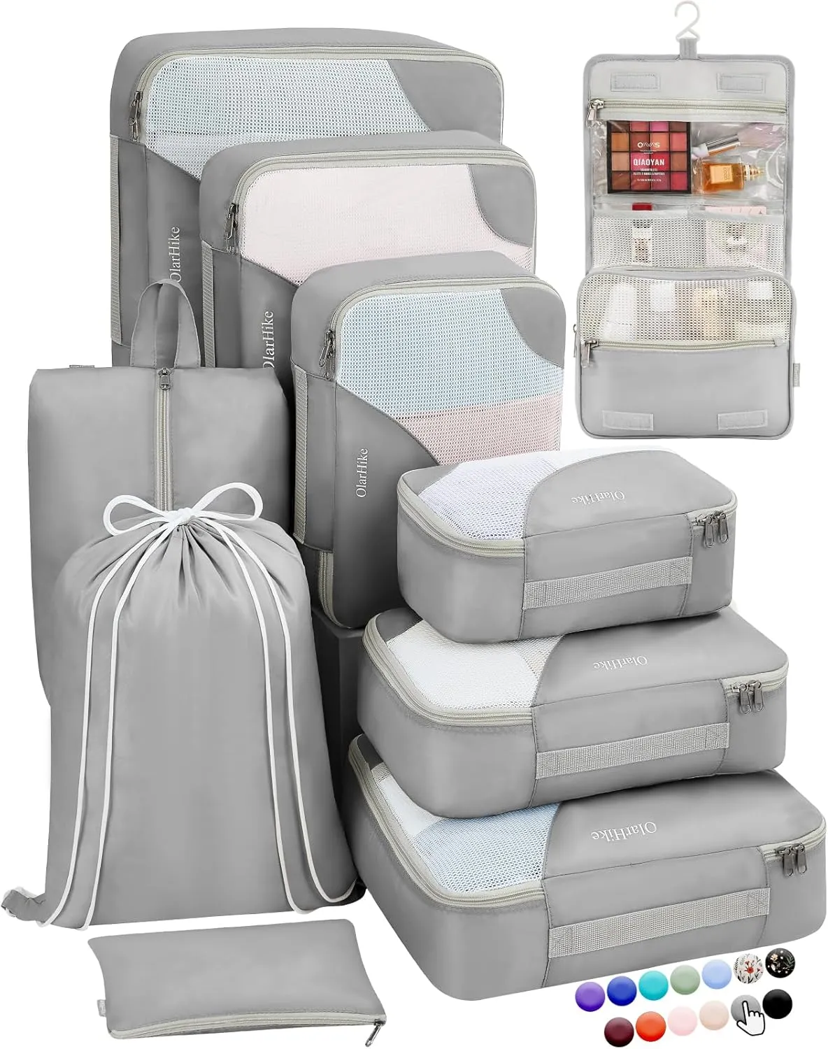 ALL INCLUDED 10 Set Durable Packing Cubes for Suitcases,OlarHike Essentials for Travel, UPGRADED Anti-Tear Stitching, NEW Improved Luggage Packing Organizers for Travel Accessories (Grey)