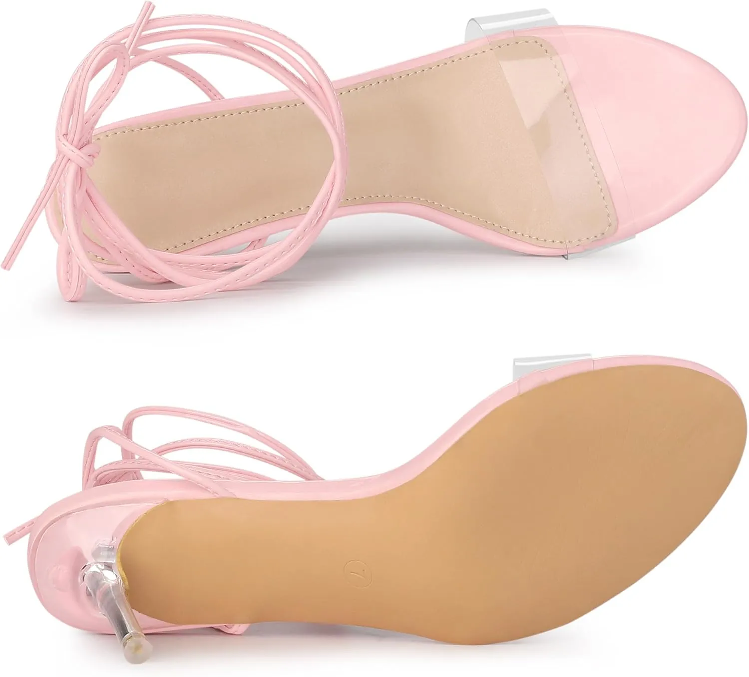 Allegra K Women's Clear Strap Lace Up Stiletto Heels Sandals