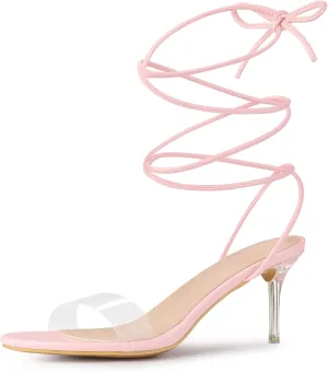 Allegra K Women's Clear Strap Lace Up Stiletto Heels Sandals