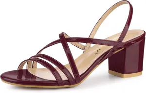 Allegra K Women's Strappy Slingback Chunky Heels Slide Sandals