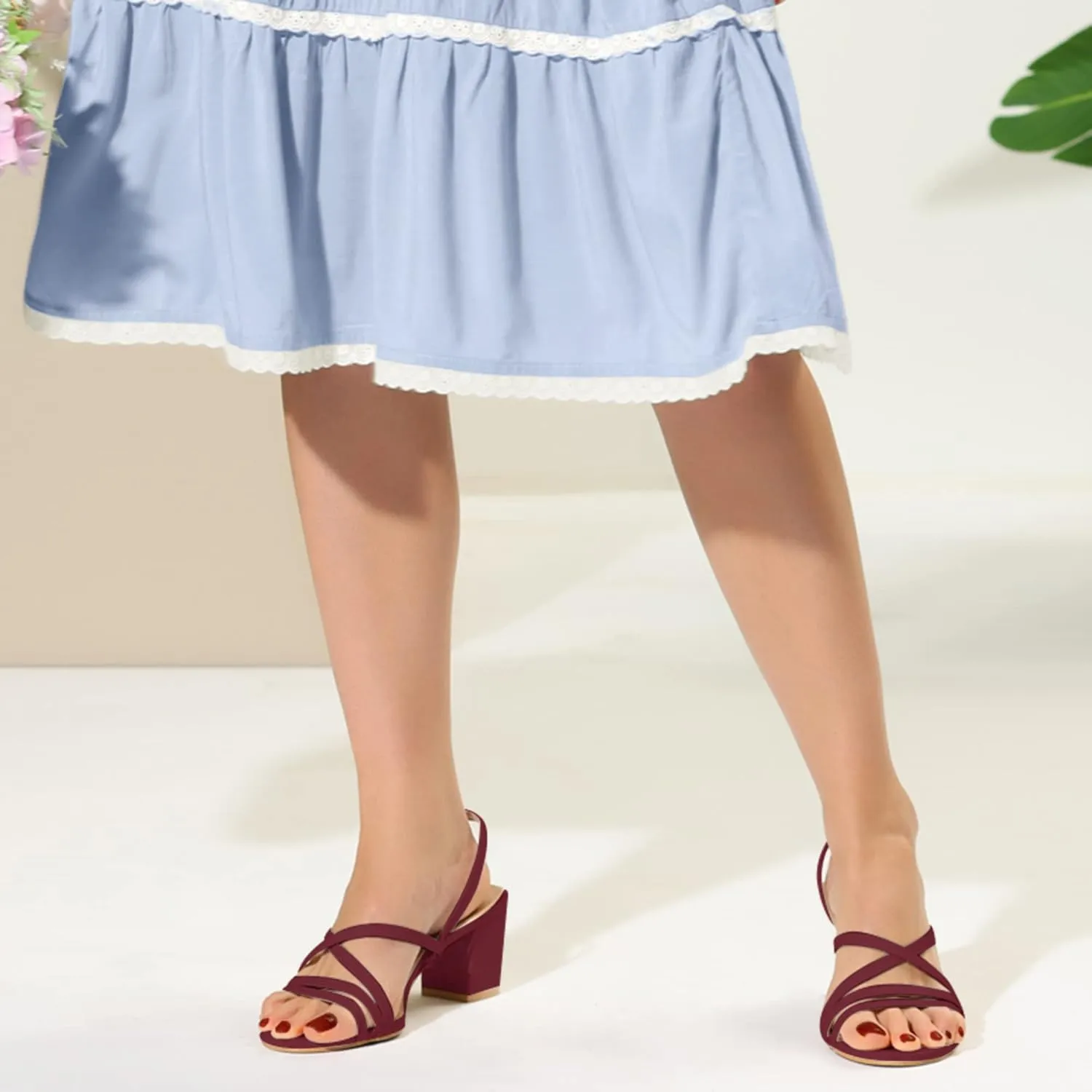 Allegra K Women's Strappy Slingback Chunky Heels Slide Sandals