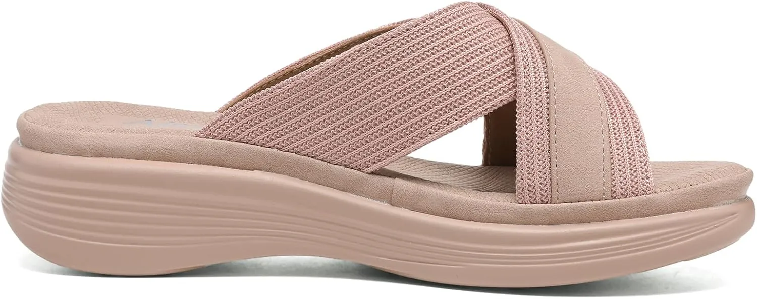 Altxic Women's Open Toe Crisscross Woven Comfy Casual Slip On Casual Walking Sport Slide Sandals With Adjustable Buckle Strap Summer Beach Shoe