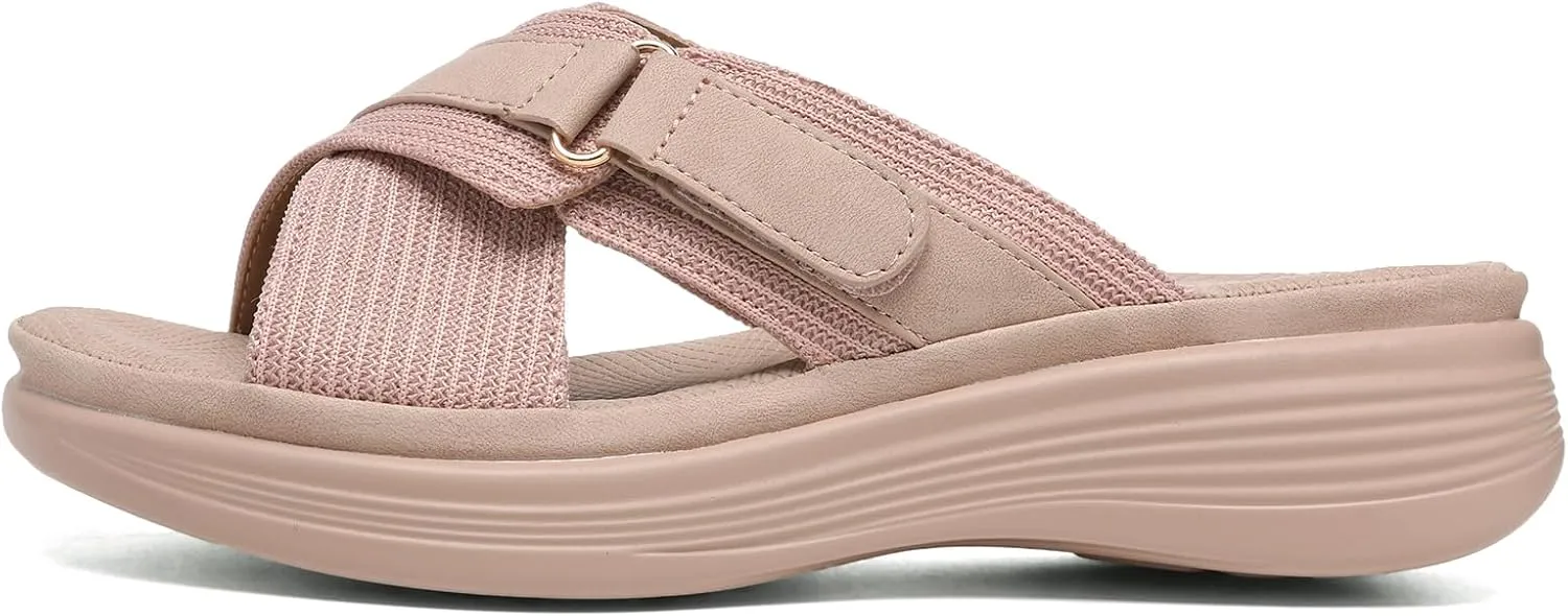 Altxic Women's Open Toe Crisscross Woven Comfy Casual Slip On Casual Walking Sport Slide Sandals With Adjustable Buckle Strap Summer Beach Shoe